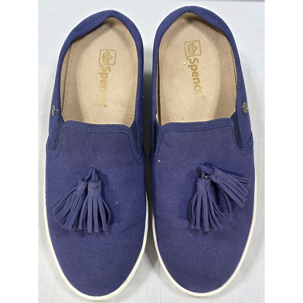 Spenco Women's Navy Blue Tassel Mule Sneakers Slip On Platform Shoes Size 8 - Picture 8 of 10